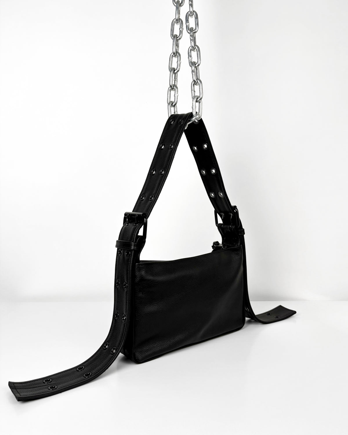 BLACK ON BLACK DOUBLE BUCKLE BAGUETTE