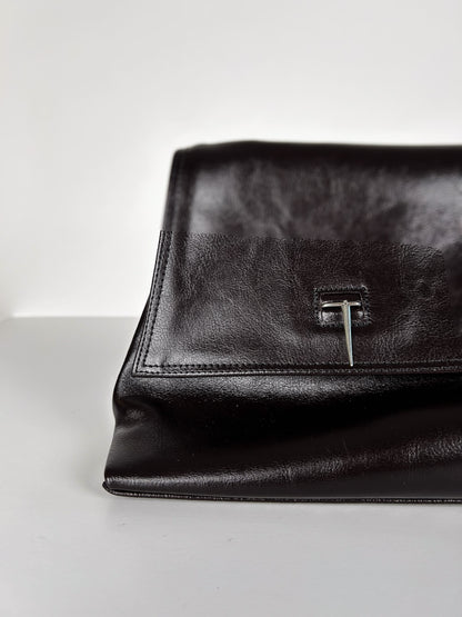 HEAVY BROWN FOLD OVER CLUTCH