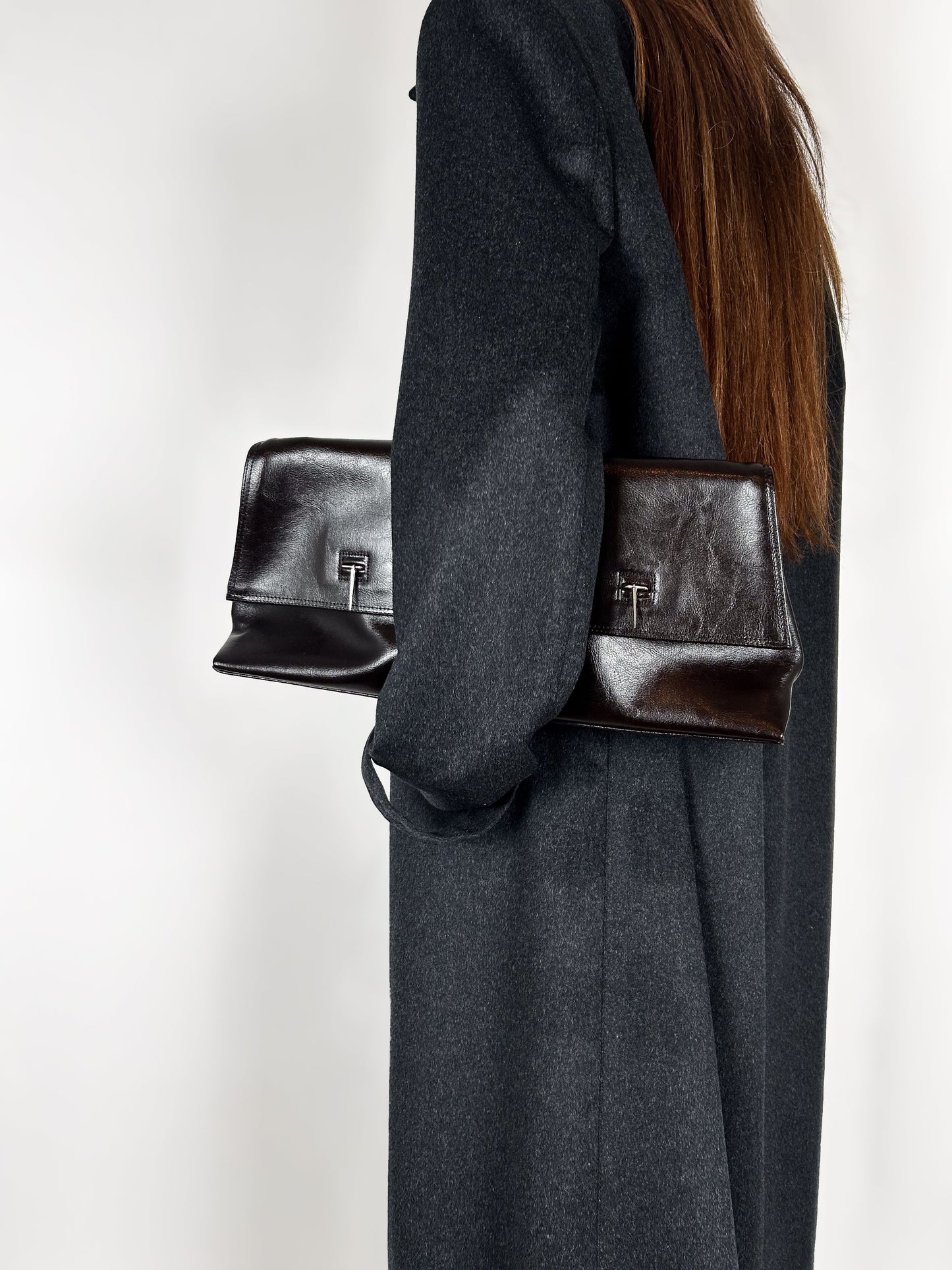 HEAVY BROWN FOLD OVER CLUTCH