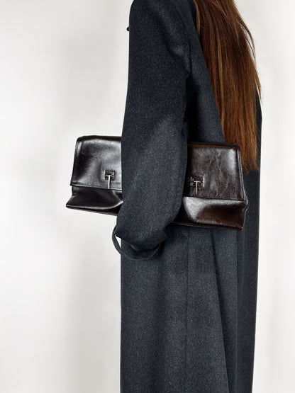 HEAVY BROWN FOLD OVER CLUTCH