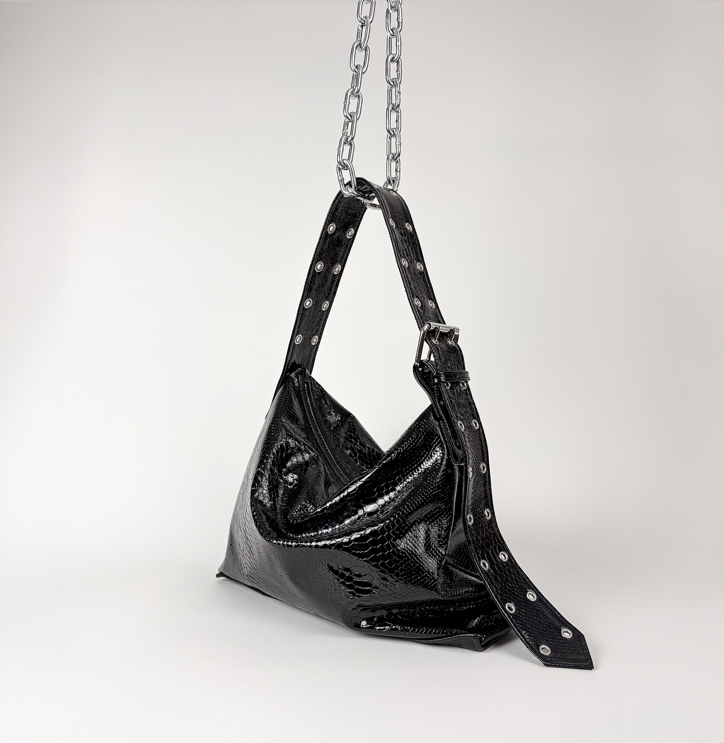 PATENT SNAKE SHOULDER BAG
