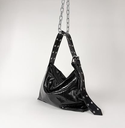 PATENT SNAKE SHOULDER BAG