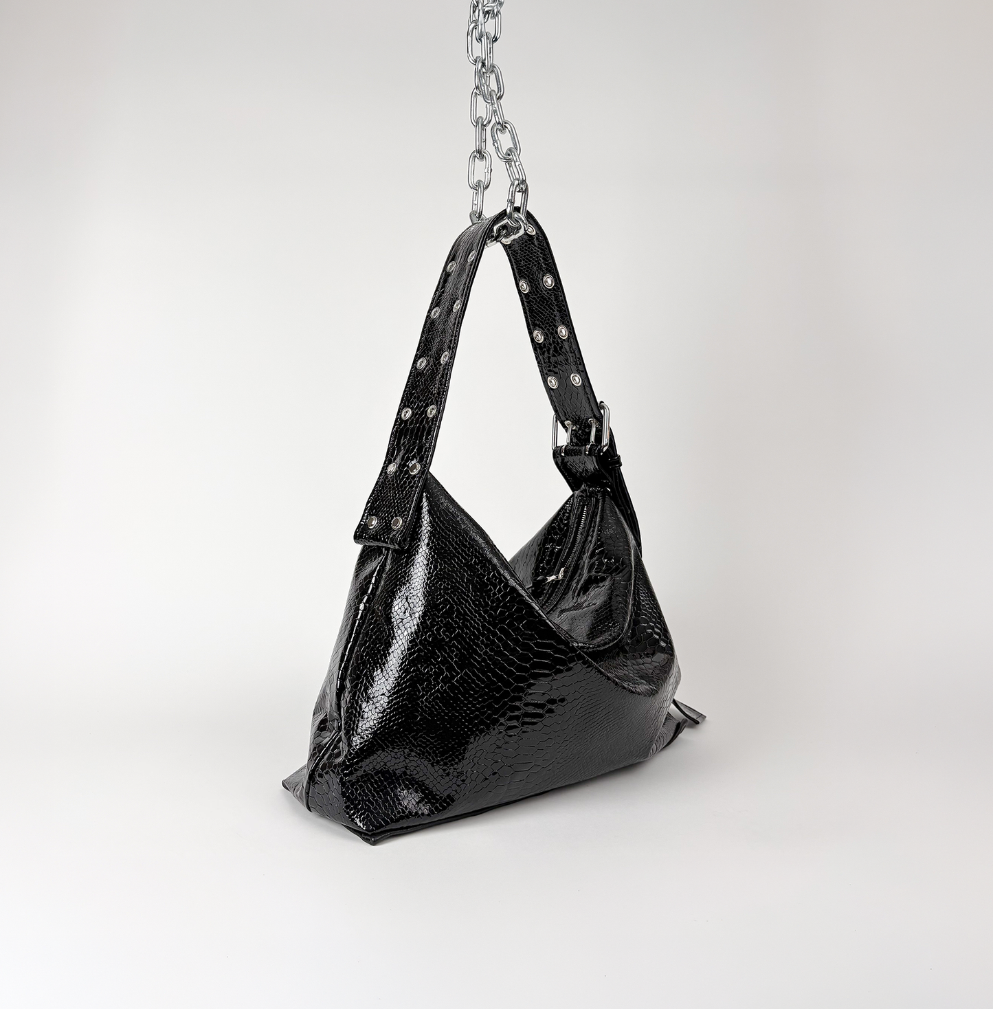 PATENT SNAKE SHOULDER BAG