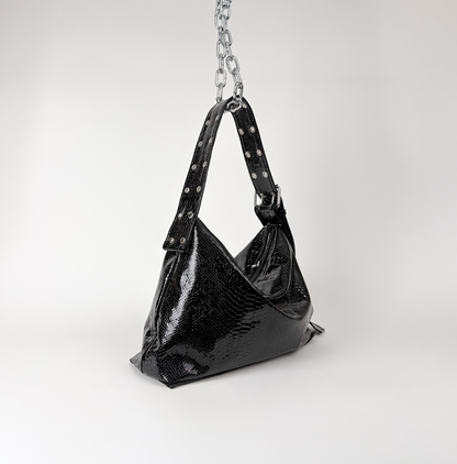PATENT SNAKE SHOULDER BAG